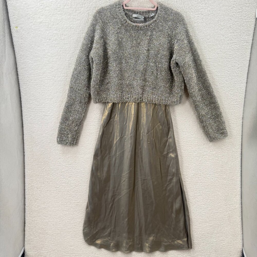 ALLSAINTS Rosetta Tinsel Dress Color: Gold & Khaki Gold Size M NWT